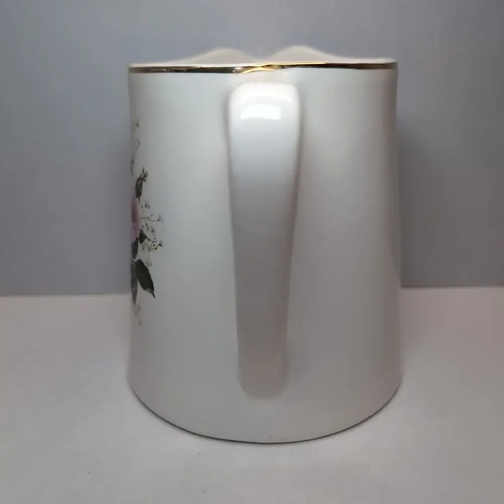 Vintage Sabin China Cathy Rose‎ Pitcher Smooth Edge Gold Trim